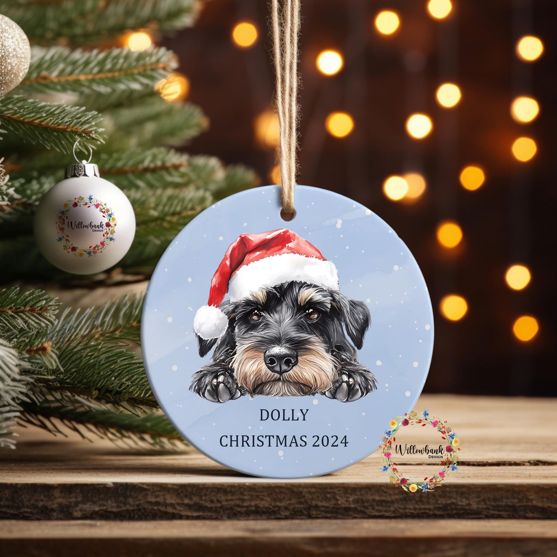 Personalised Miniature Schnauzer Christmas Tree Decoration l Dog Lover l Santa Dogs