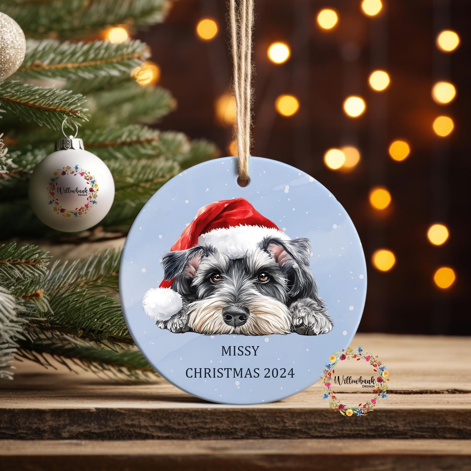 Personalised Miniature Schnauzer Christmas Tree Decoration l Dog Lover l Santa Dogs