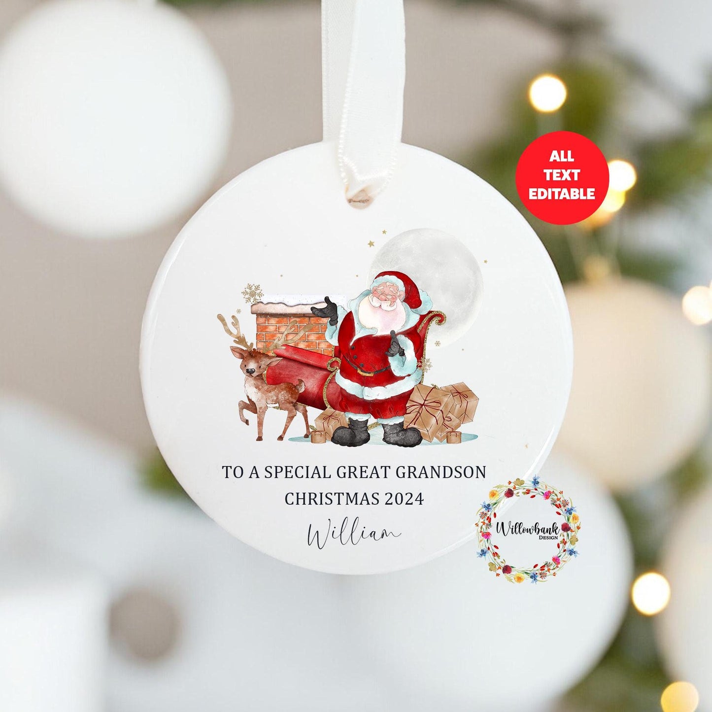 Personalised Santa Claus Sleigh Christmas Tree Decoration