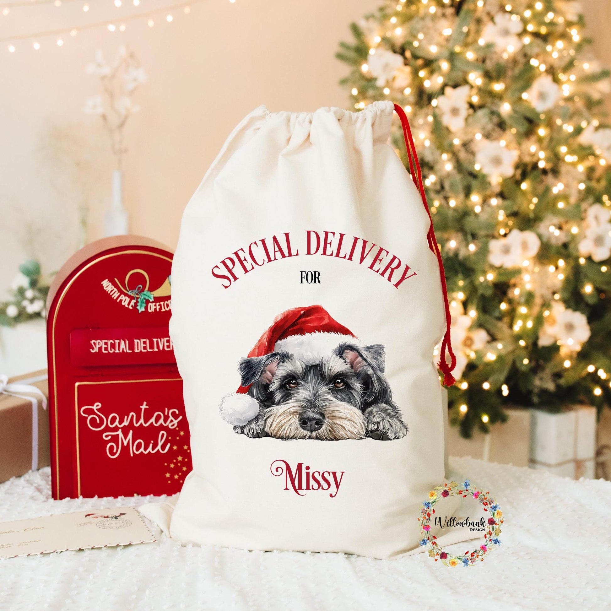 Miniature Schnauzer Christmas Santa Sack l Salt And Pepper Schnauzer l Personalised Christmas Sack