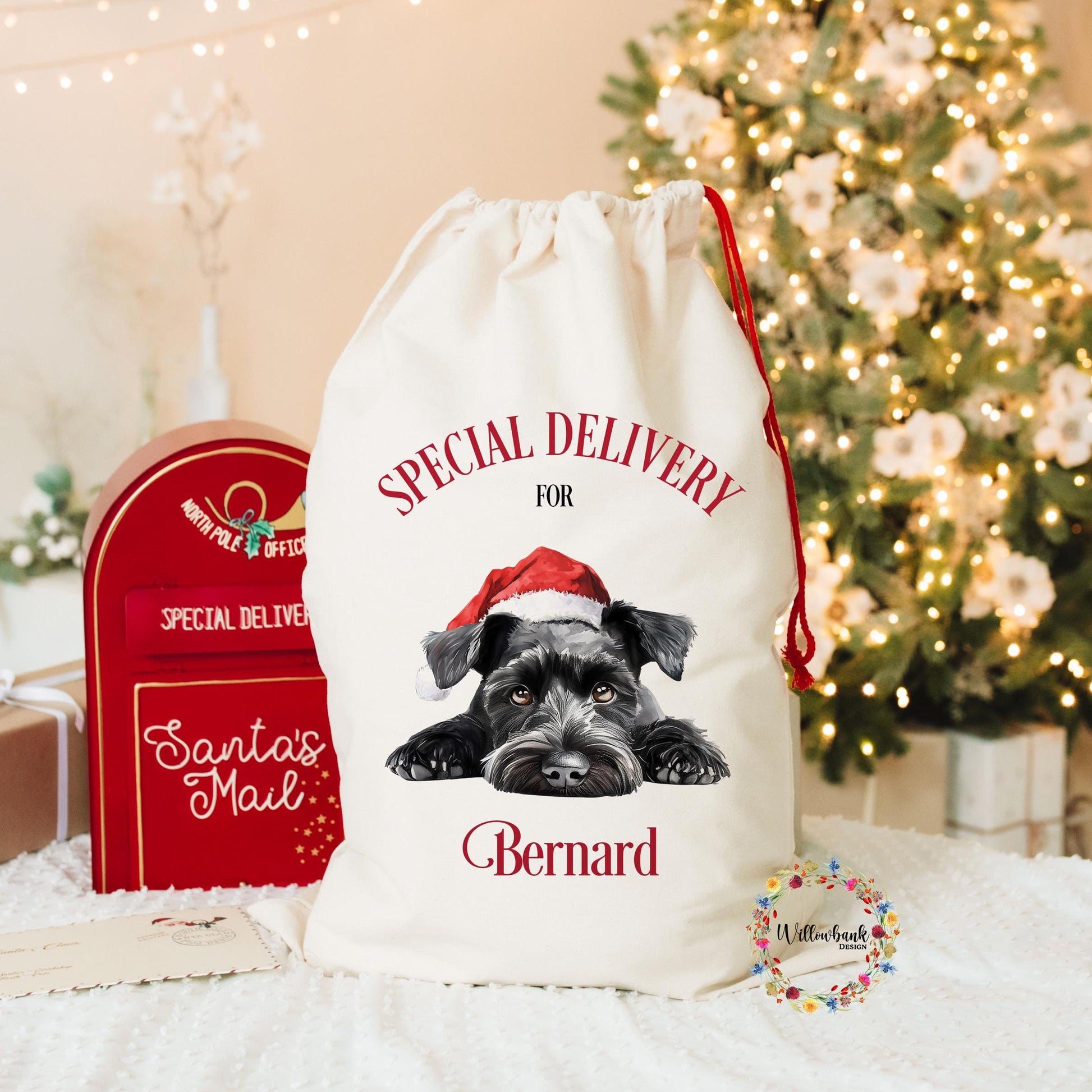Miniature Schnauzer Christmas Santa Sack l Salt And Pepper Schnauzer l Personalised Christmas Sack