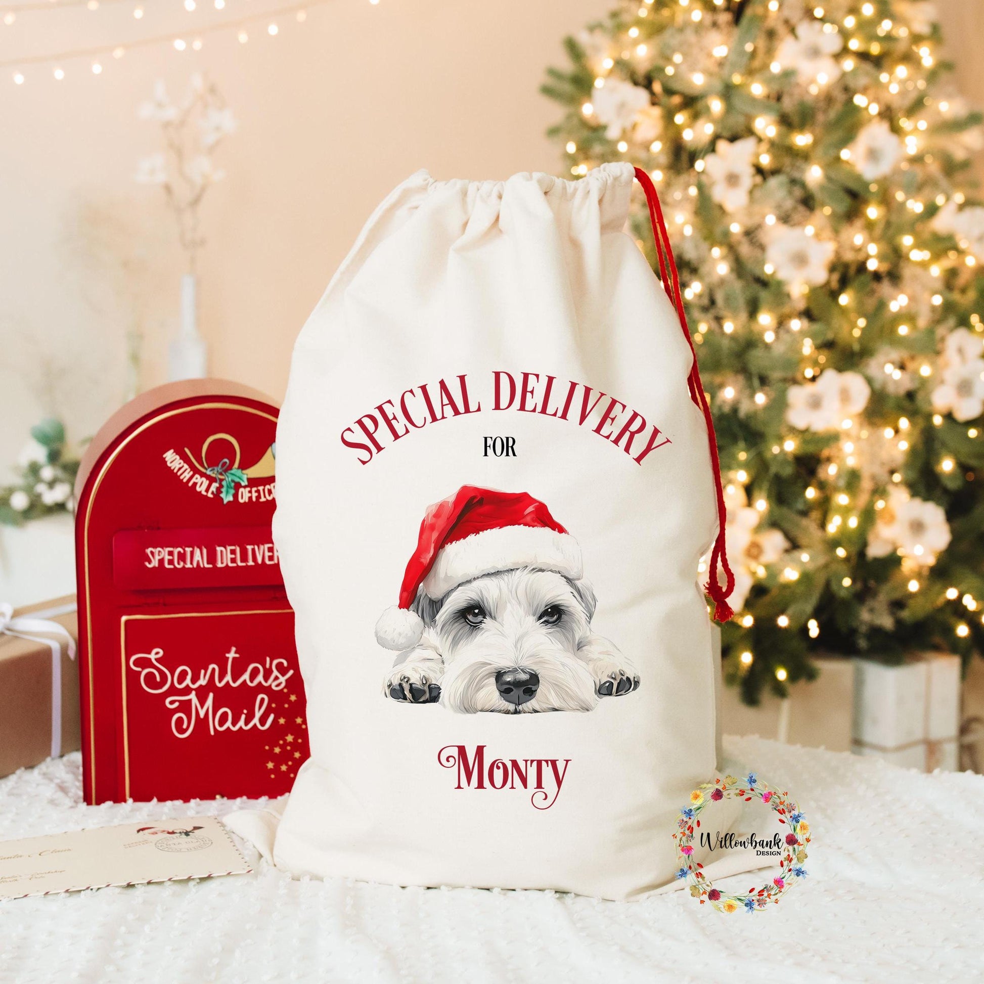 Miniature Schnauzer Christmas Santa Sack l Salt And Pepper Schnauzer l Personalised Christmas Sack
