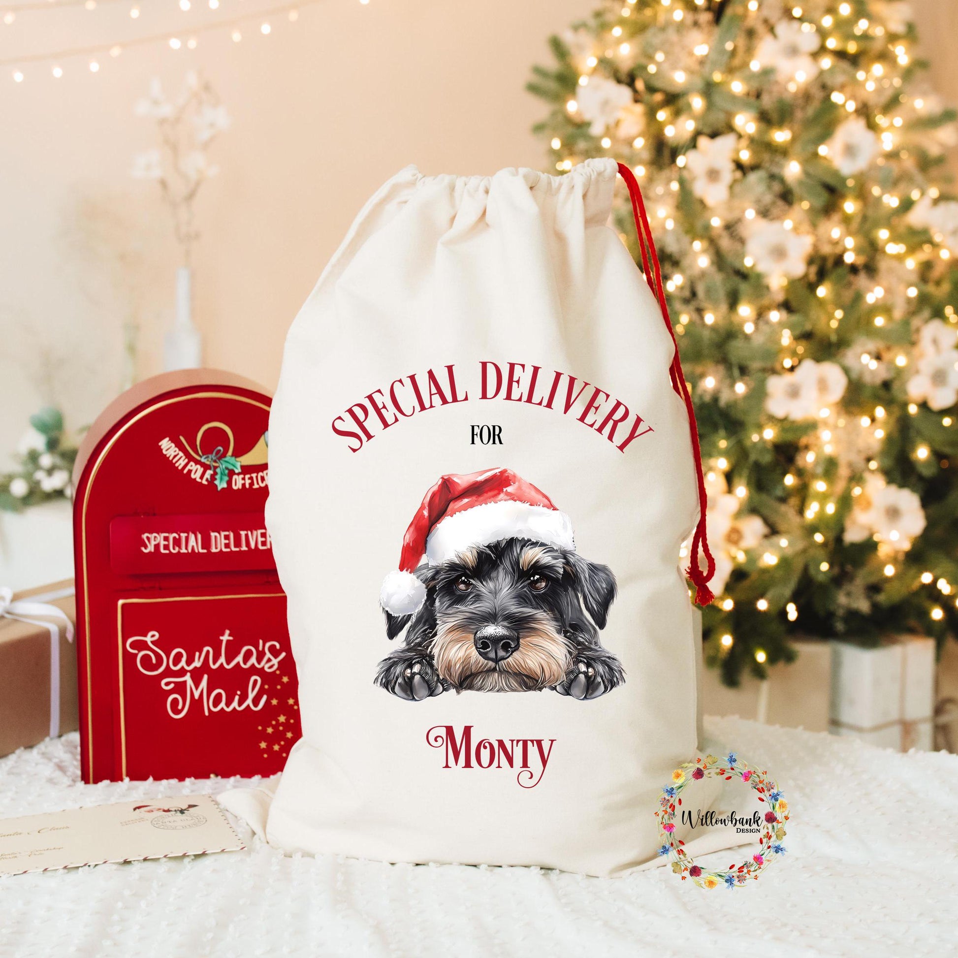 Miniature Schnauzer Christmas Santa Sack l Salt And Pepper Schnauzer l Personalised Christmas Sack