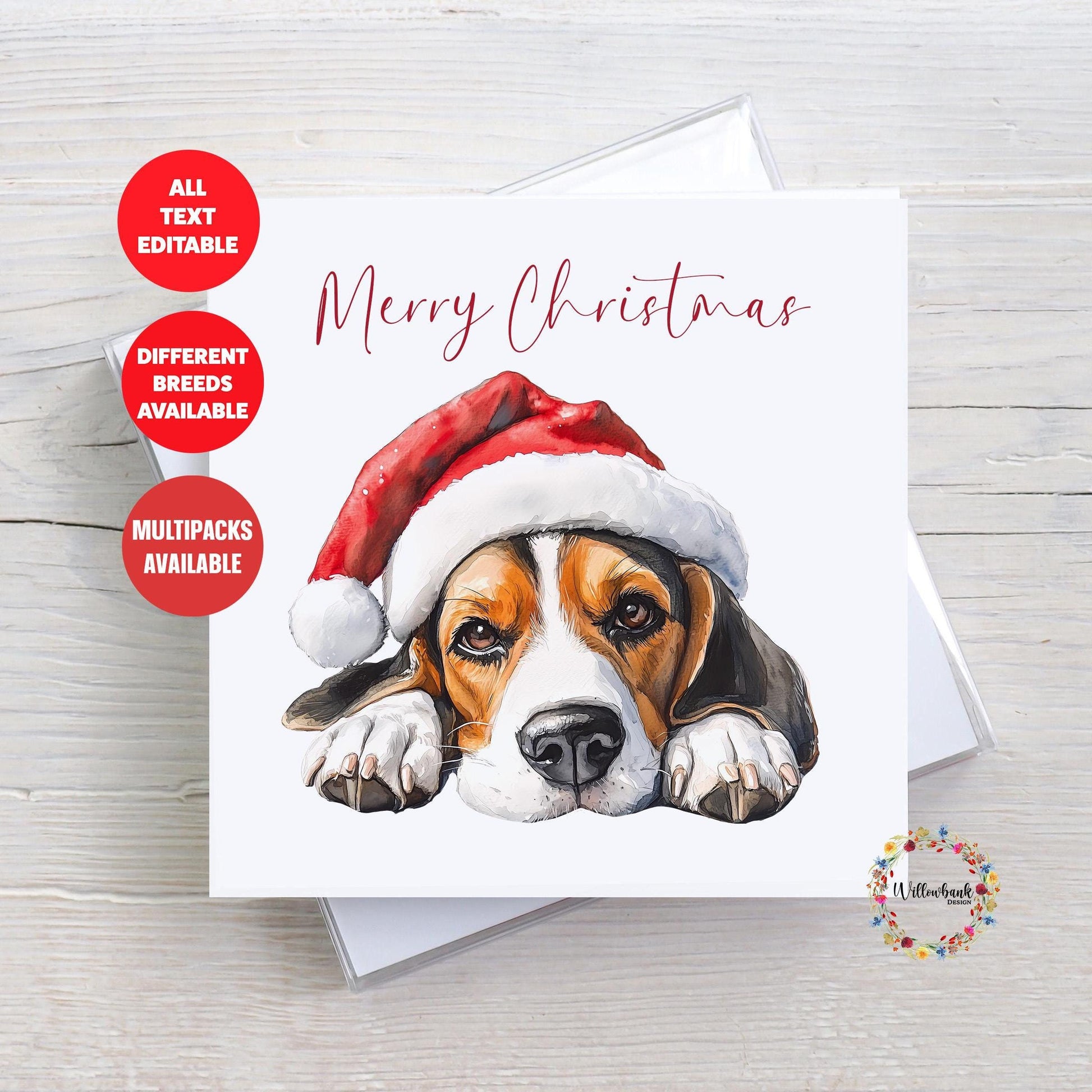 Beagle Christmas Card l Dog Lover Festive Card l Santa Dogs