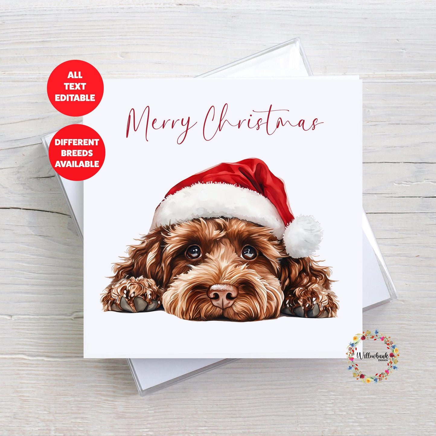 Cavapoo Christmas Card l Dog Lover Festive Card l Santa Dogs