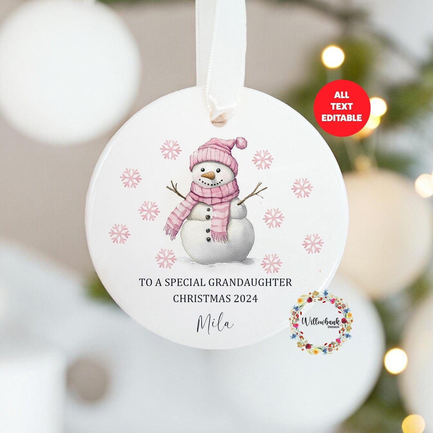 Personalised Christmas Snowman Tree Decoration