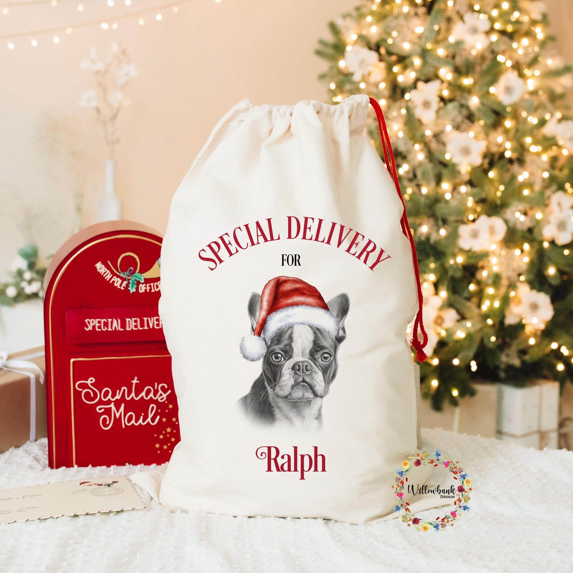 Boston Terrier Christmas Santa Sack