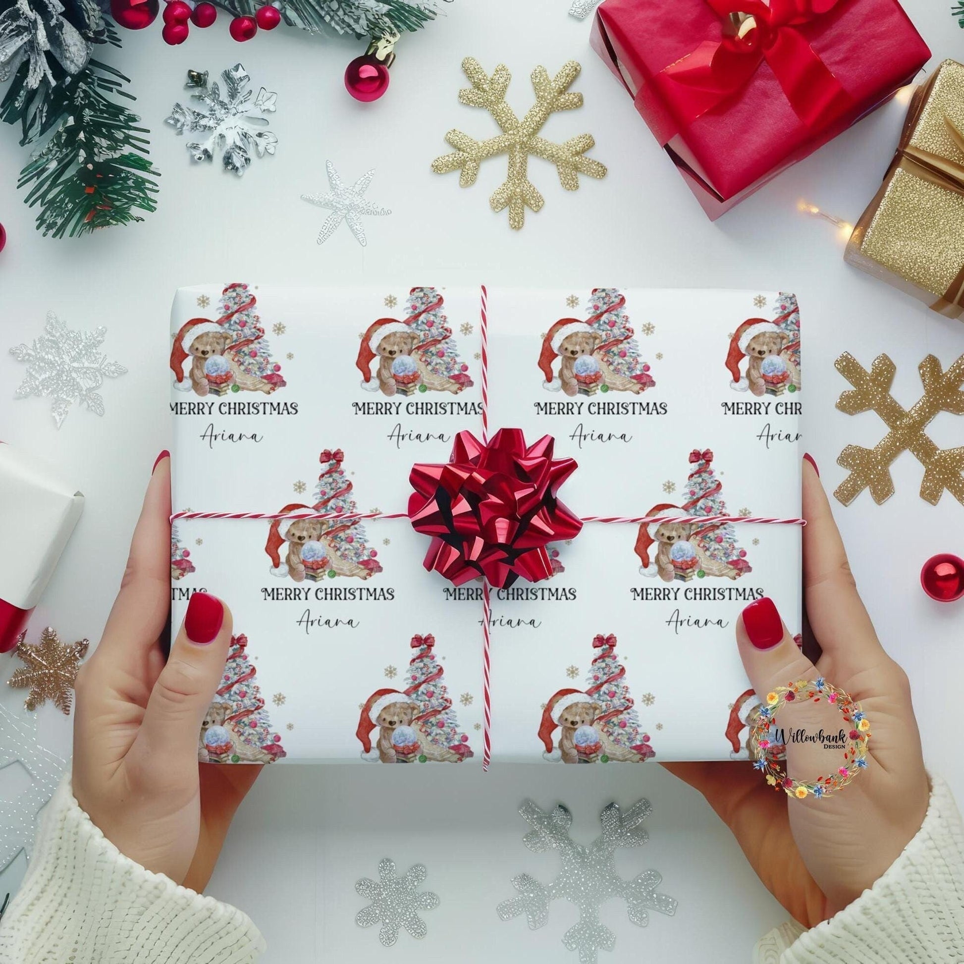 Personalised Santa Bear Christmas Tree Wrapping Paper