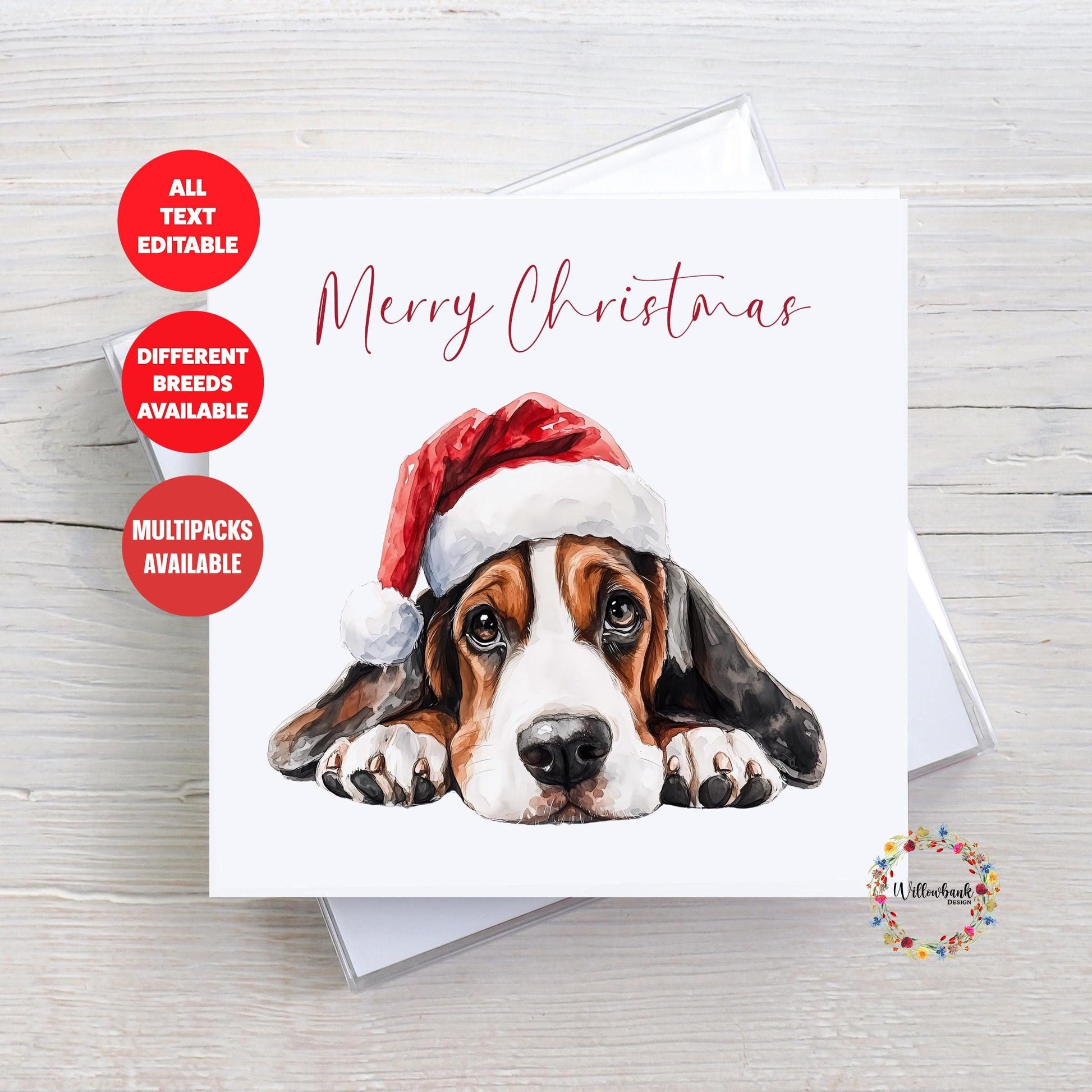 Bassett Hound Christmas Card l Dog Lover Festive Card l Santa Dogs