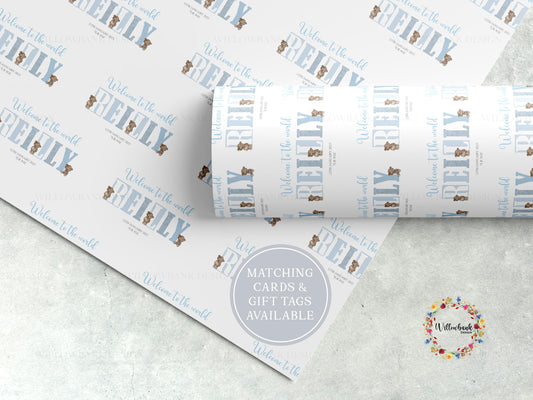 Personalised New Baby Gift Wrapping Paper l Gift Wrap l Welcome To The World