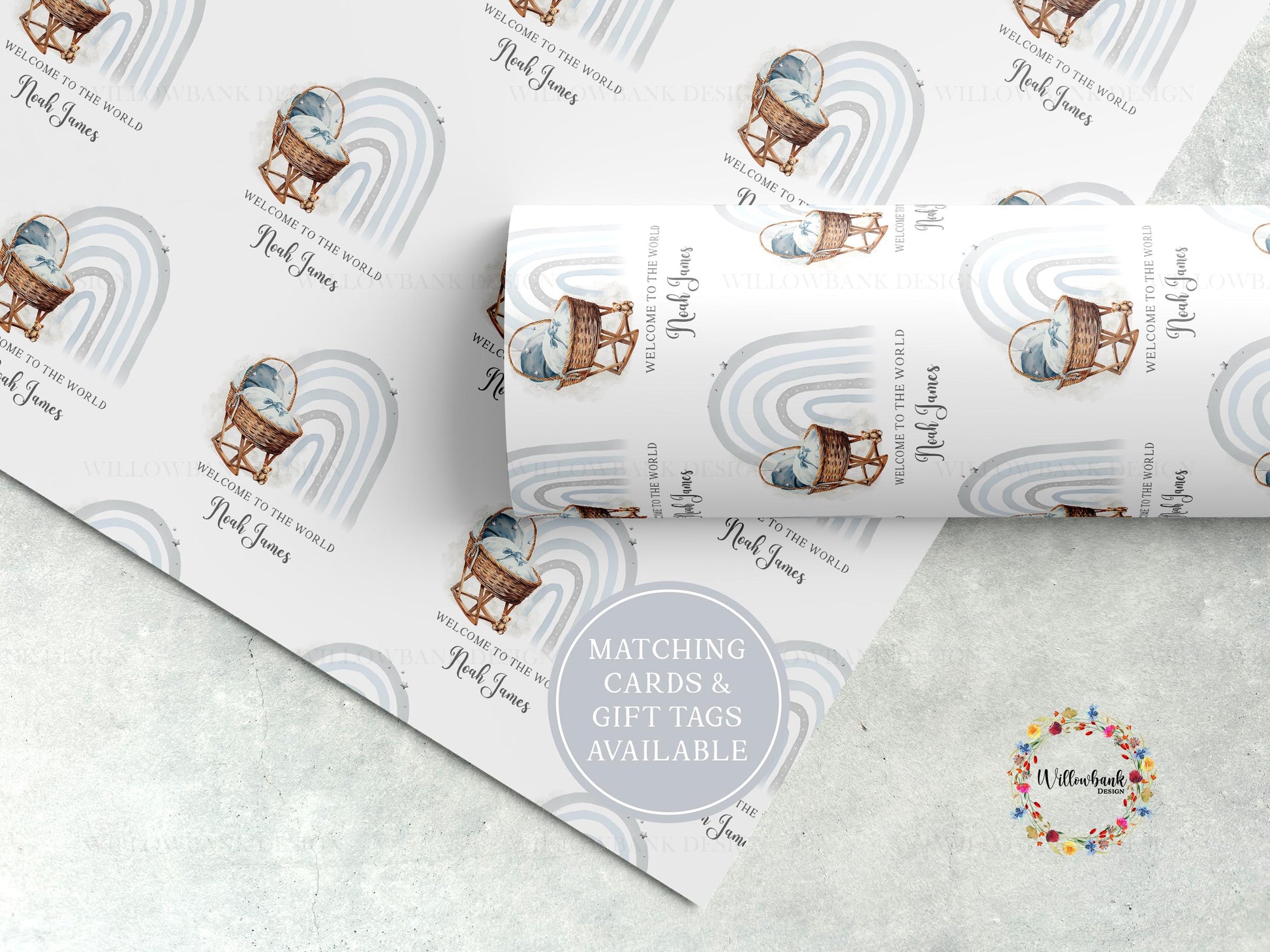 Personalised Moses Basket New Baby Gift Wrapping Paper