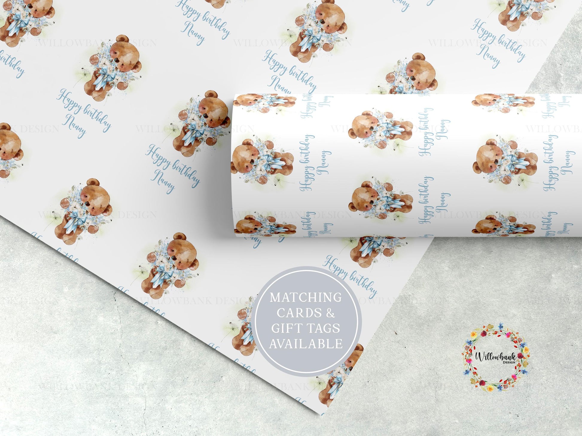 Personalised Teddy Bear Flowers Wrapping Paper