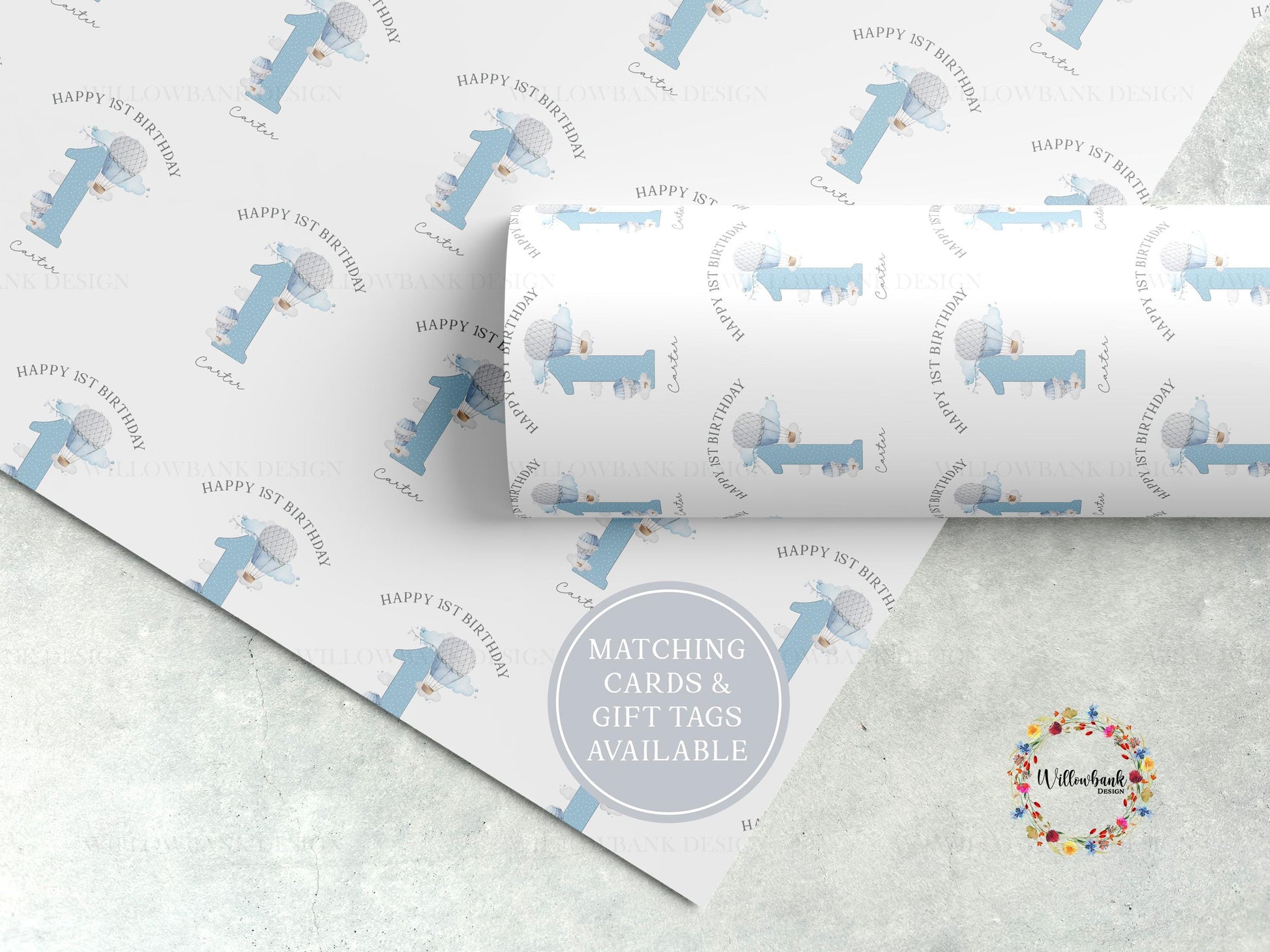 Personalised Hot Air Balloon Wrapping Paper l Custom Children's Birthday Gift Wrap