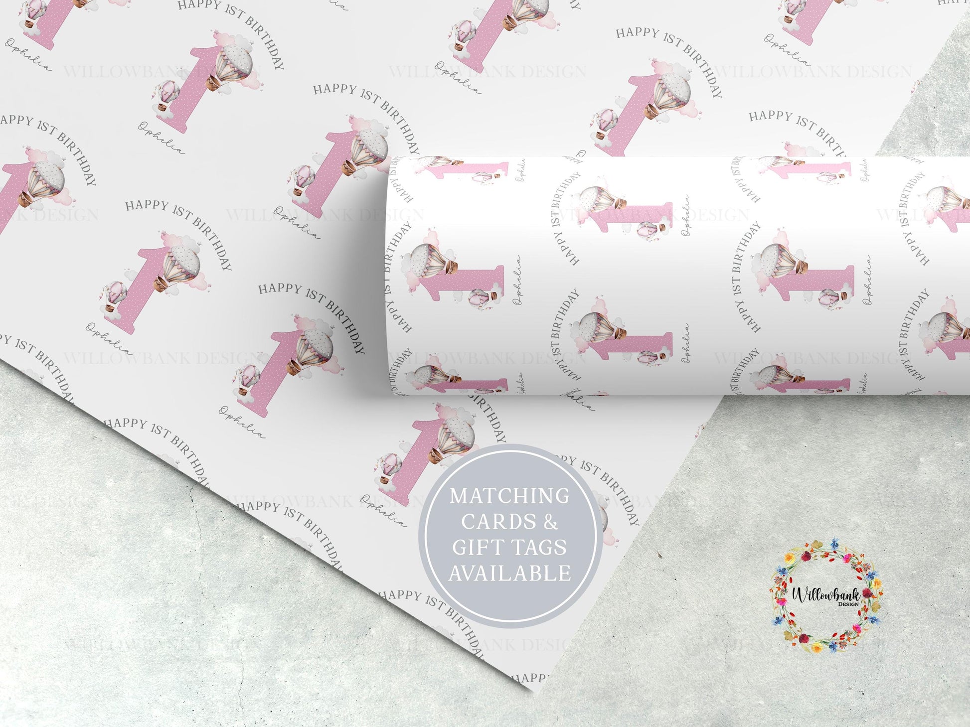 Personalised Hot Air Balloon Wrapping Paper l Custom Children's Birthday Gift Wrap