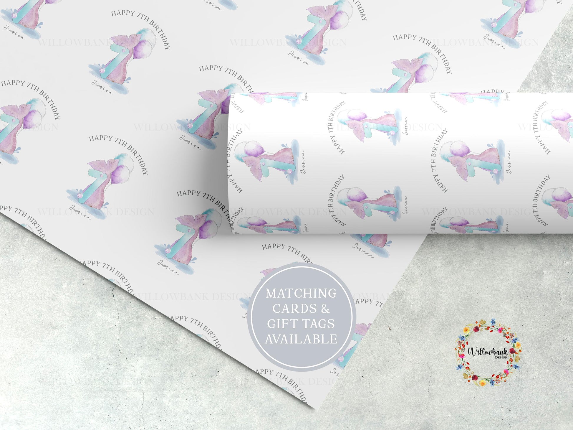 Personalised Mermaid Birthday Wrapping Paper l Custom Gift Wrap