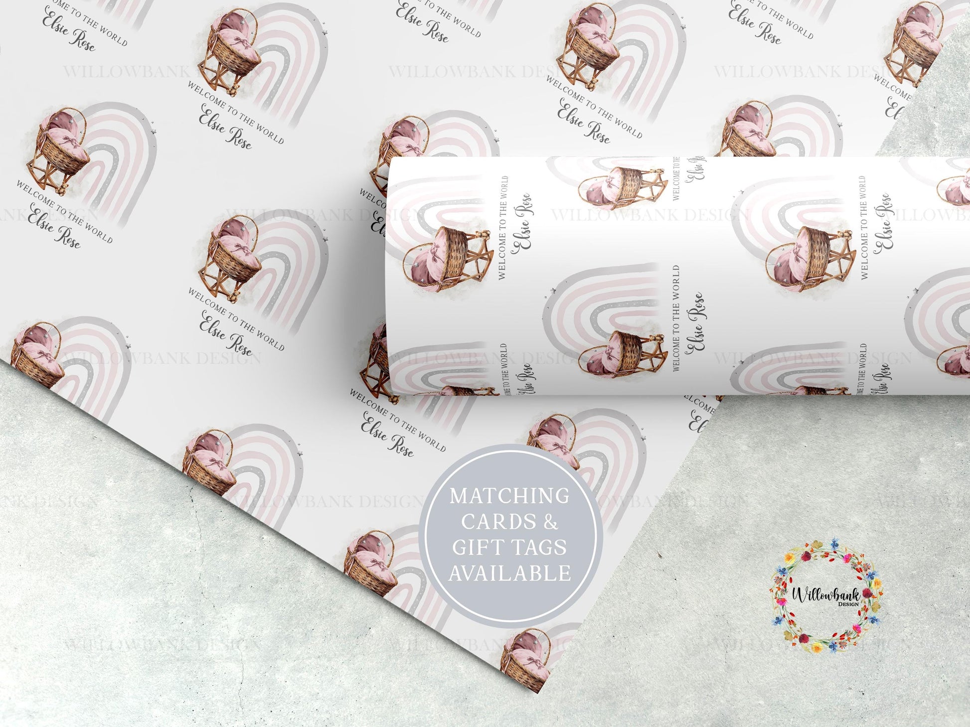 Personalised Moses Basket New Baby Gift Wrapping Paper