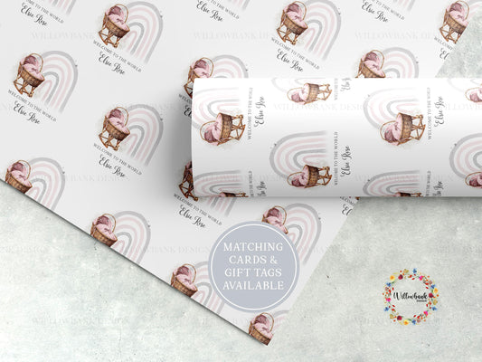 Personalised Moses Basket New Baby Gift Wrapping Paper