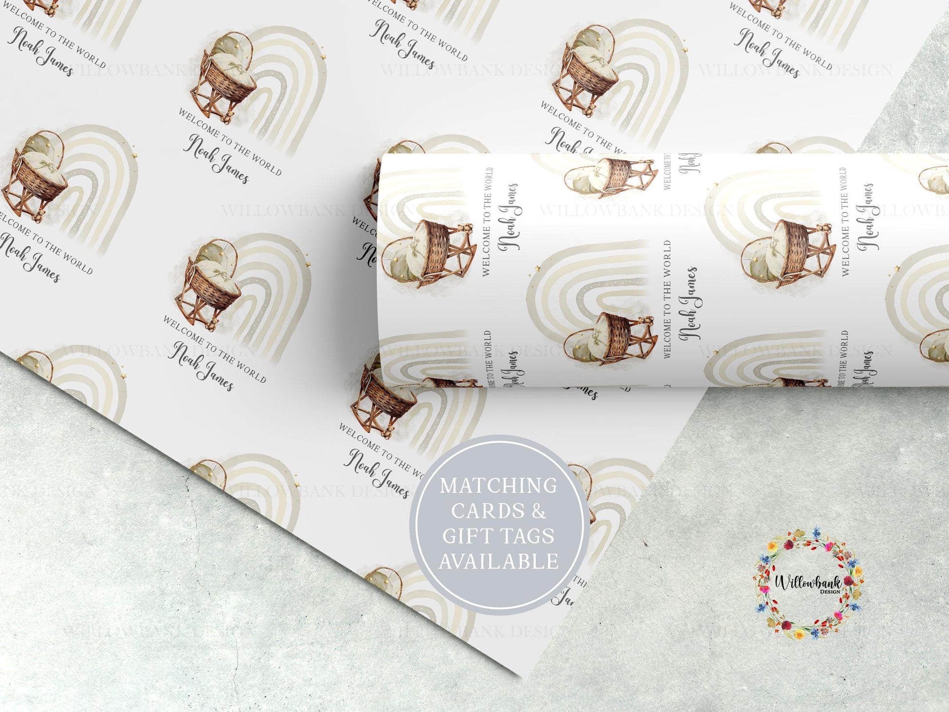 Personalised Moses Basket New Baby Gift Wrapping Paper