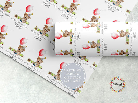 Personalised Teddy Bear Balloon Wrapping Paper
