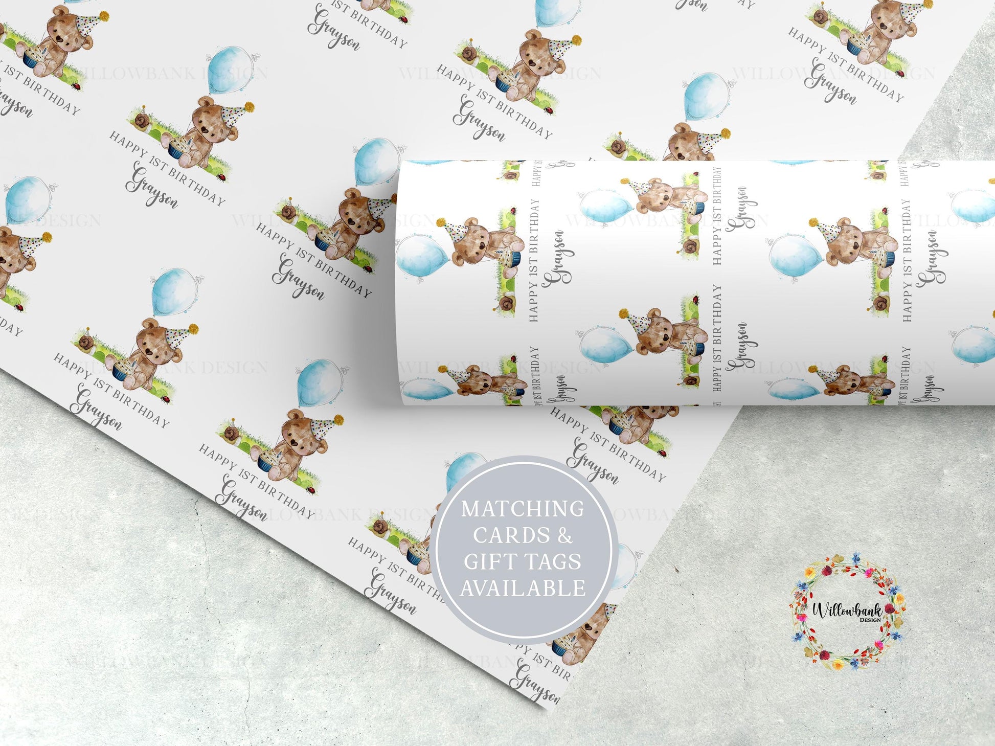 Personalised Teddy Bear Balloon Wrapping Paper