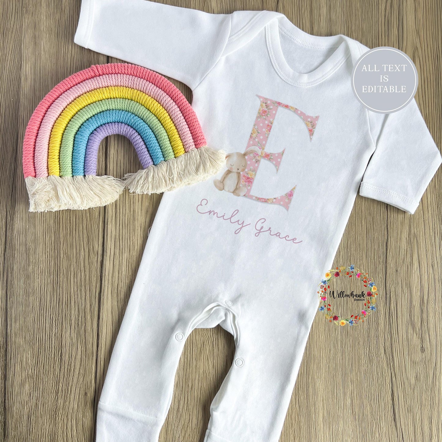 Personalised Bunny Rabbit Baby Onesie l Romper Bodysuit l New Baby Gift l Baby Shower l Unisex l Baby Boy l Baby Girl l Babygrow