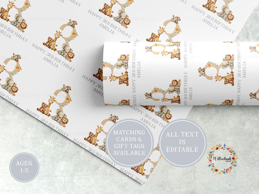 Safari Theme Wrapping Paper l Personalised Custom Gift Wrap