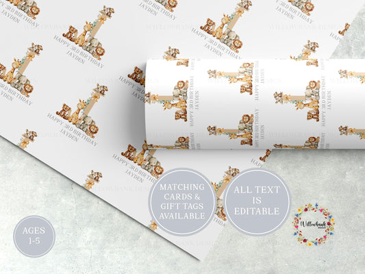 Safari Theme Wrapping Paper l Personalised Custom Gift Wrap