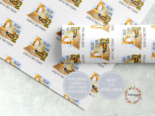 Digger Theme Wrapping Paper l Personalised Custom Gift Wrap