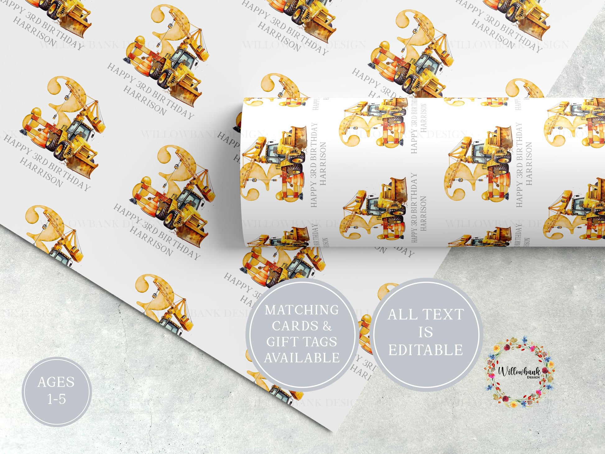 Construction Theme Wrapping Paper l Personalised Custom Gift Wrap