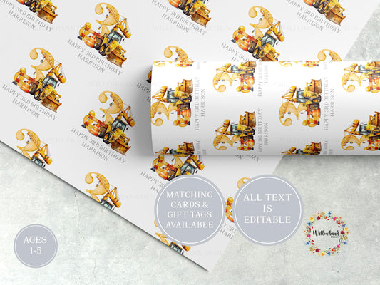 Construction Theme Wrapping Paper l Personalised Custom Gift Wrap