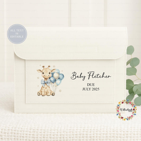 Personalised Baby Maternity Notes Folder l Pregnancy Documents Holder l New Mum Gift l Baby Giraffe