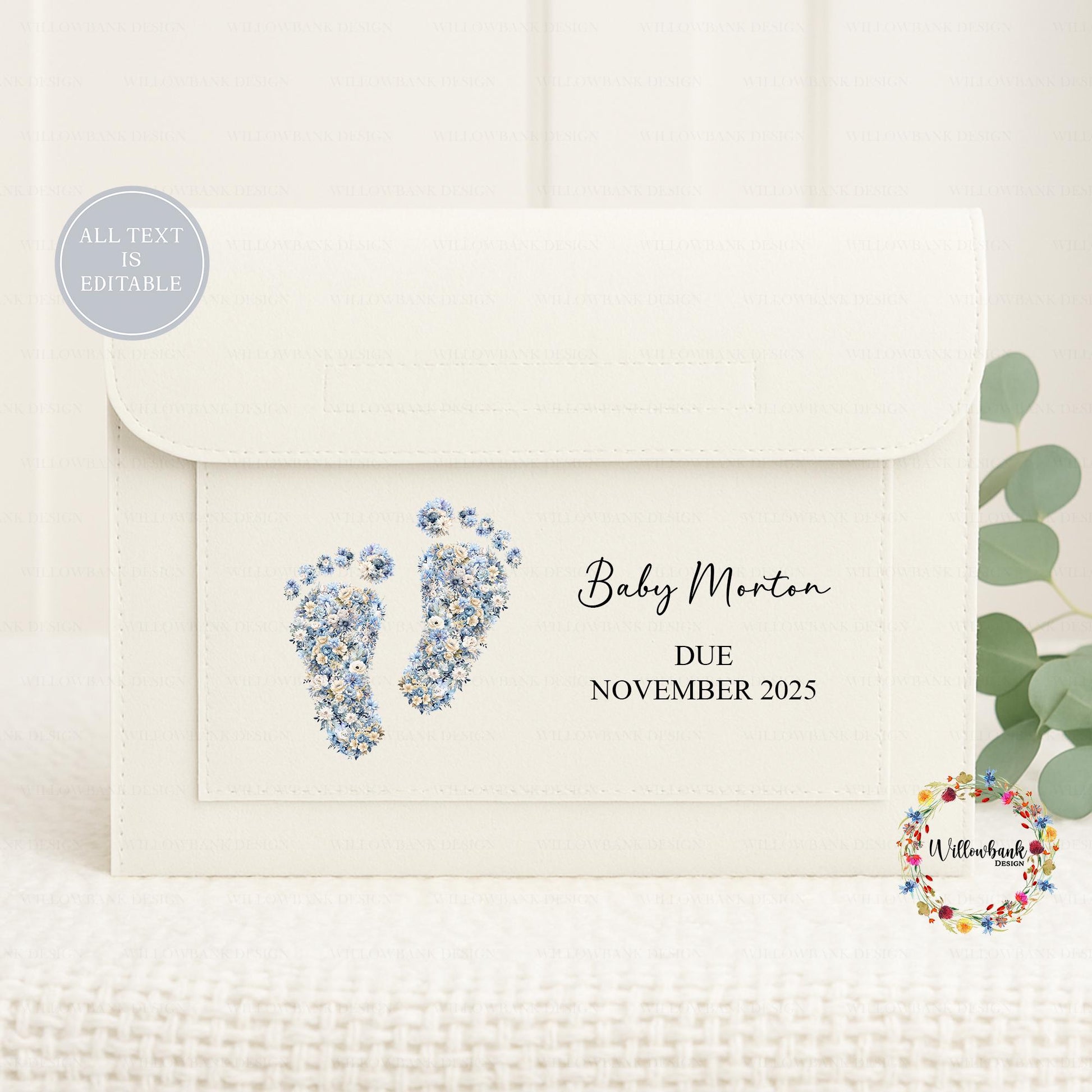 Personalised Baby Maternity Notes Folder l Pregnancy Documents Holder l New Mum Gift l Floral Baby Footprints