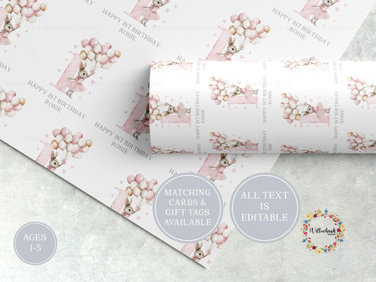 Bunny Birthday Wrapping Paper l Custom Gift Wrap