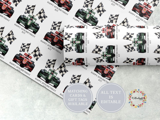 Personalised Race Car Wrapping Paper l Custom Gift Wrap