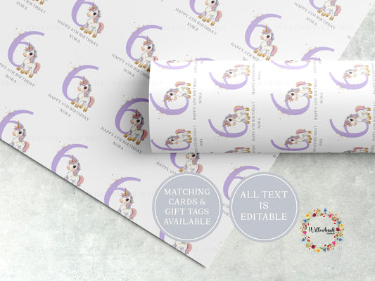 Personalised Unicorn Birthday Wrapping Paper l Custom Gift Wrap