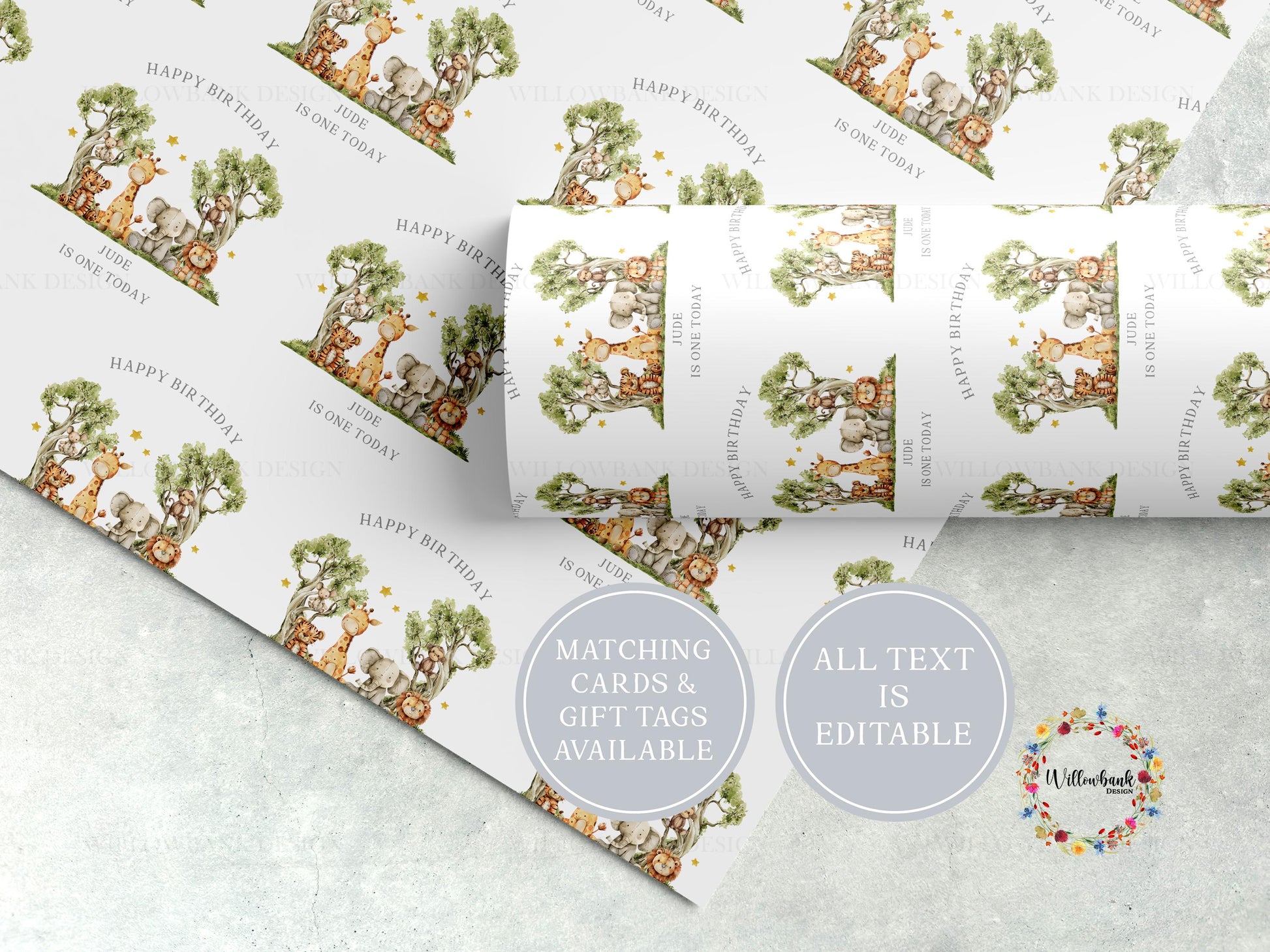 Personalised Safari Animal Wrapping Paper