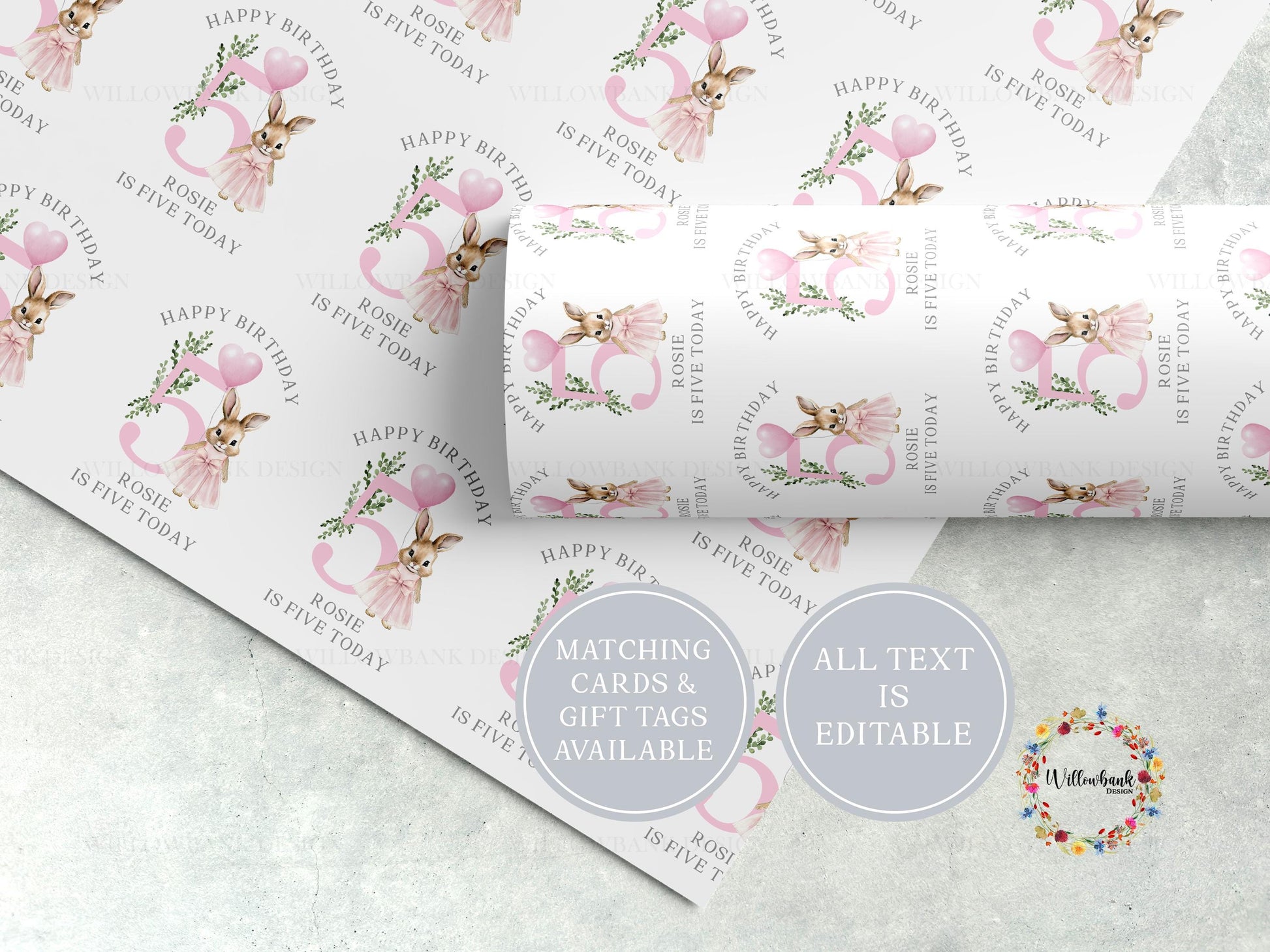 Bunny Rabbit Birthday Wrapping Paper l Custom Gift Wrap