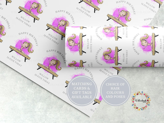 Gymnastics Theme Wrapping Paper l Personalised Custom Gift Wrap