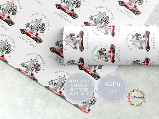 Personalised Race Car Wrapping Paper l Custom Gift Wrap