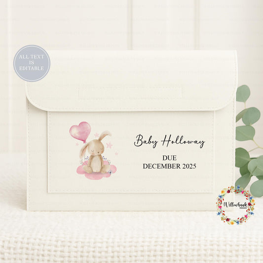 Personalised Baby Maternity Notes Folder l Pregnancy Documents Holder l New Mum Gift l Baby Bunny Rabbit