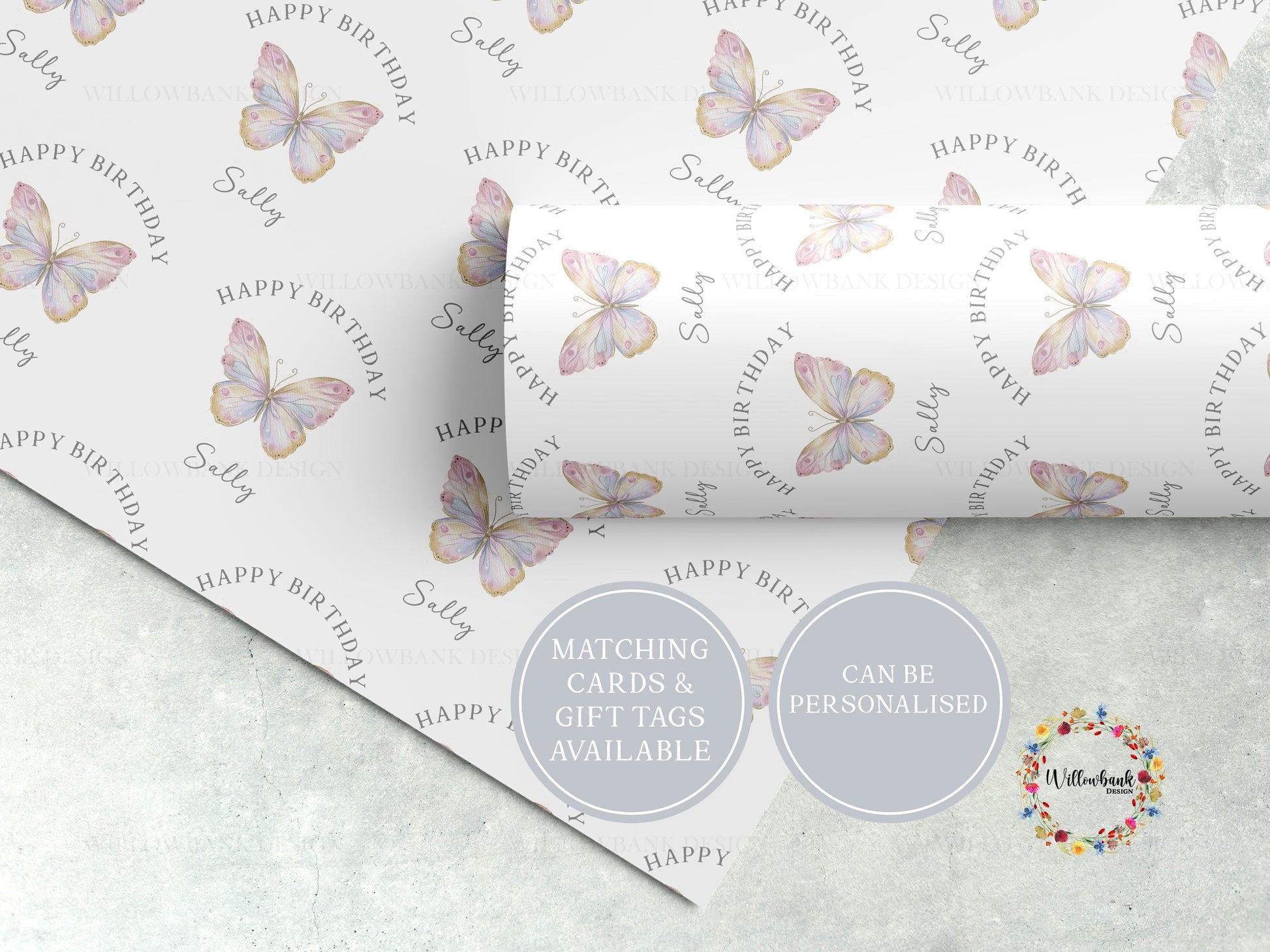 Personalised Butterfly Watercolour Custom Wrapping Paper l Custom Gift Wrap