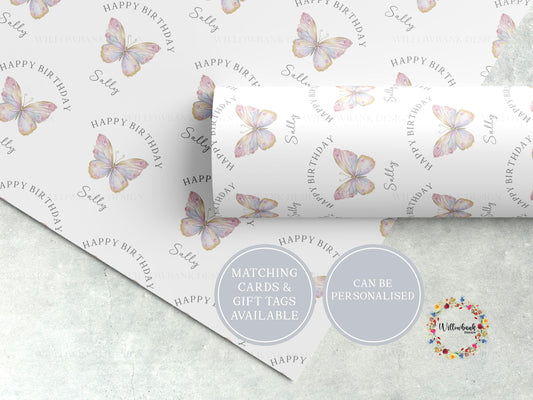 Personalised Butterfly Watercolour Custom Wrapping Paper l Custom Gift Wrap