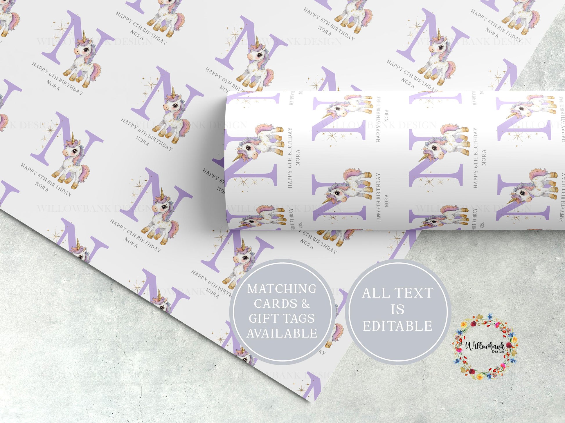 Personalised Unicorn Birthday Wrapping Paper l Custom Gift Wrap
