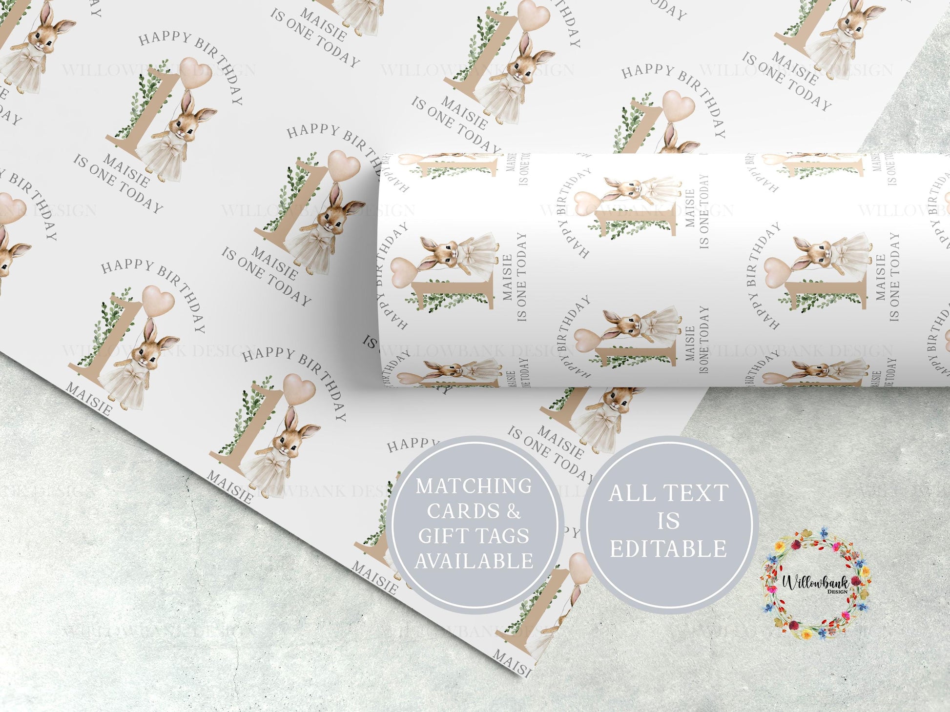Bunny Rabbit Birthday Wrapping Paper l Custom Gift Wrap