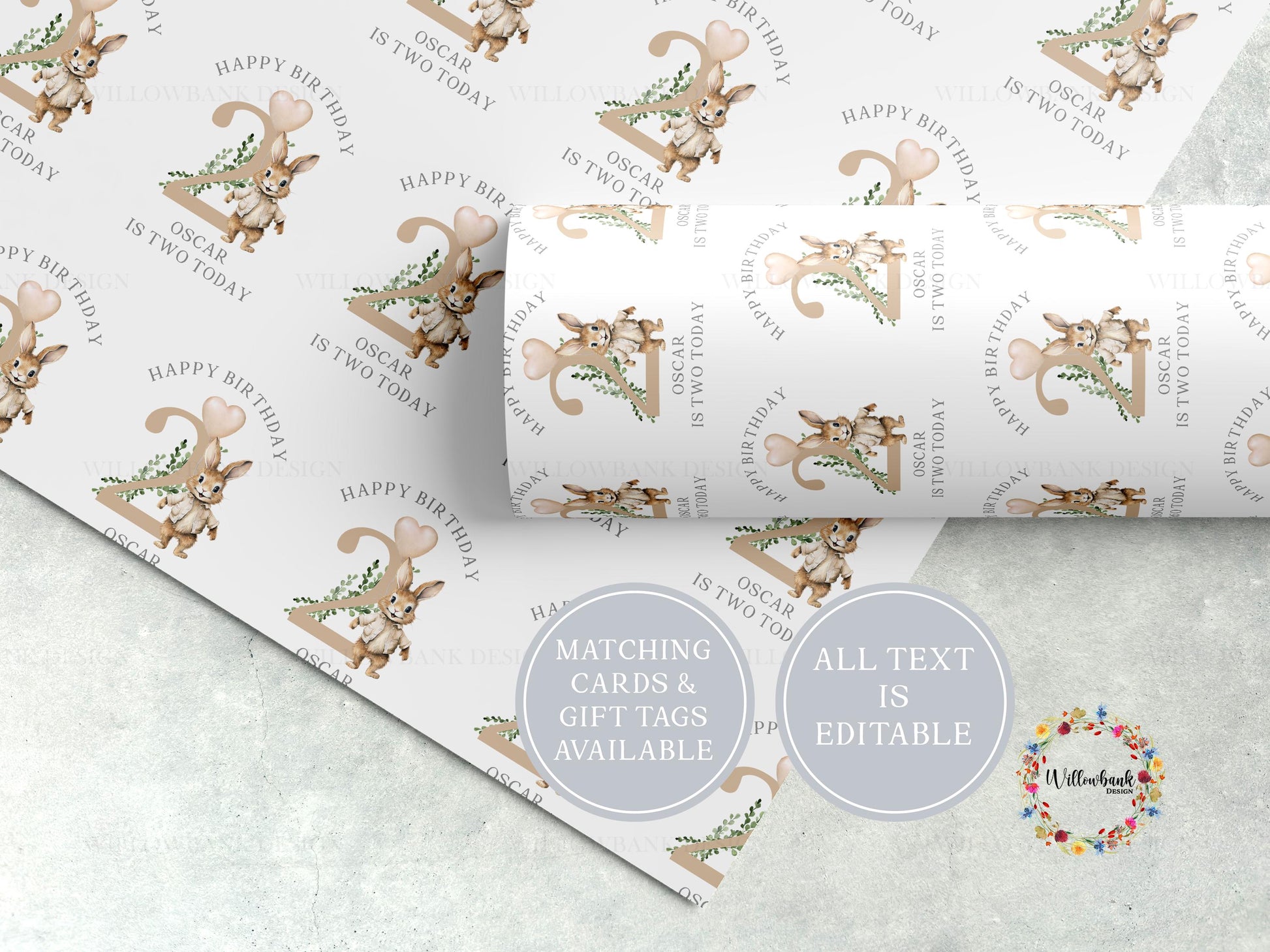 Bunny Rabbit Birthday Wrapping Paper l Custom Gift Wrap