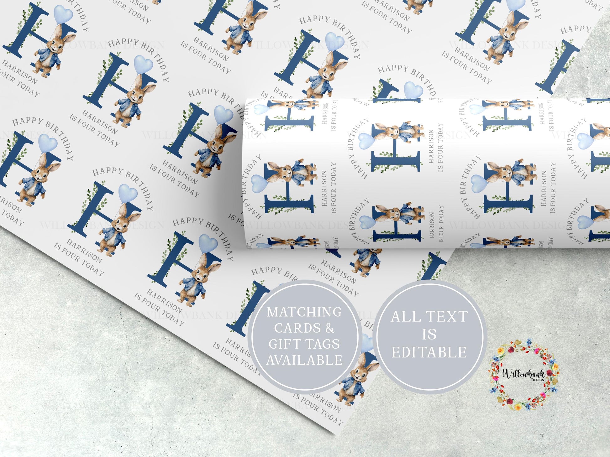 Bunny Rabbit Birthday Wrapping Paper l Custom Gift Wrap
