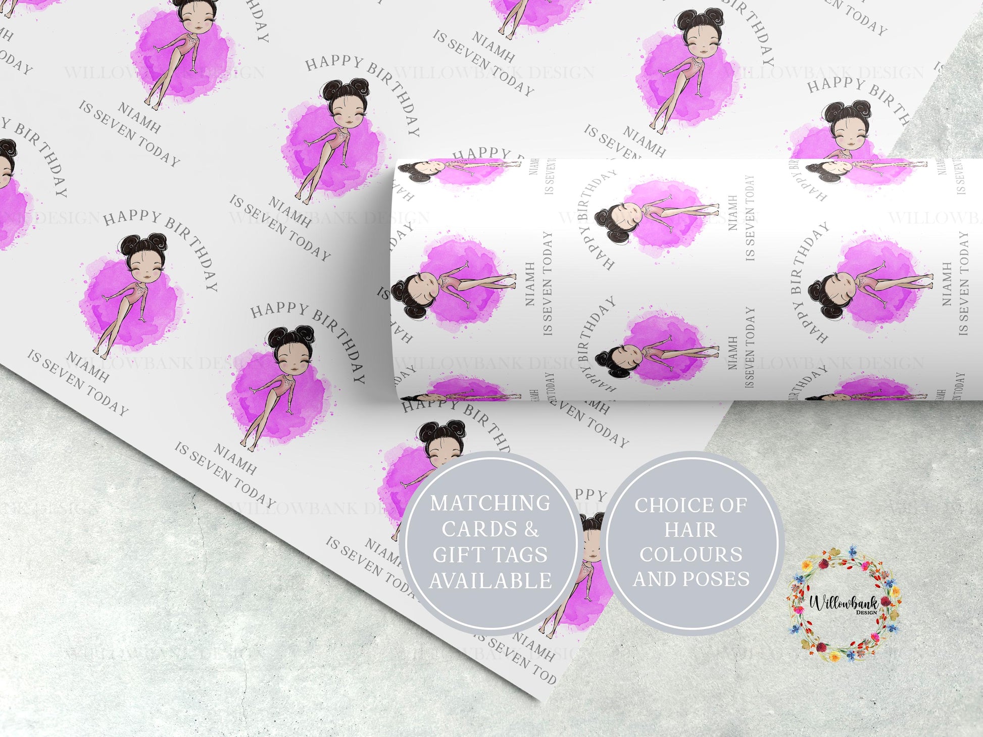 Gymnastics Theme Wrapping Paper l Personalised Custom Gift Wrap
