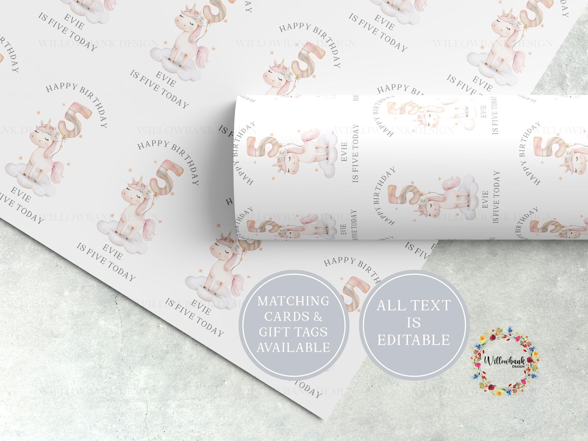 Personalised Unicorn Birthday Wrapping Paper l Custom Gift Wrap