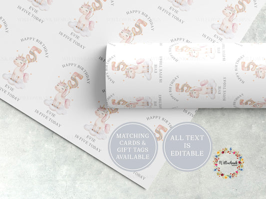 Personalised Unicorn Birthday Wrapping Paper l Custom Gift Wrap