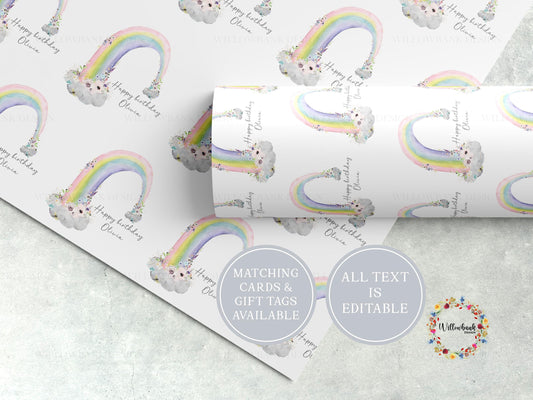 Personalised Rainbow Wrapping Paper l Custom Children's Birthday Gift Wrap